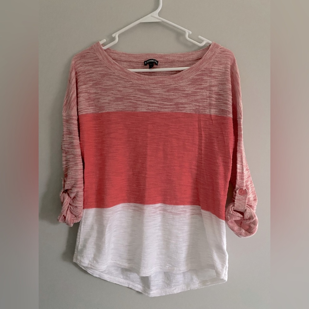 Express Color Block Roll Up Button Sleeve Sweater
